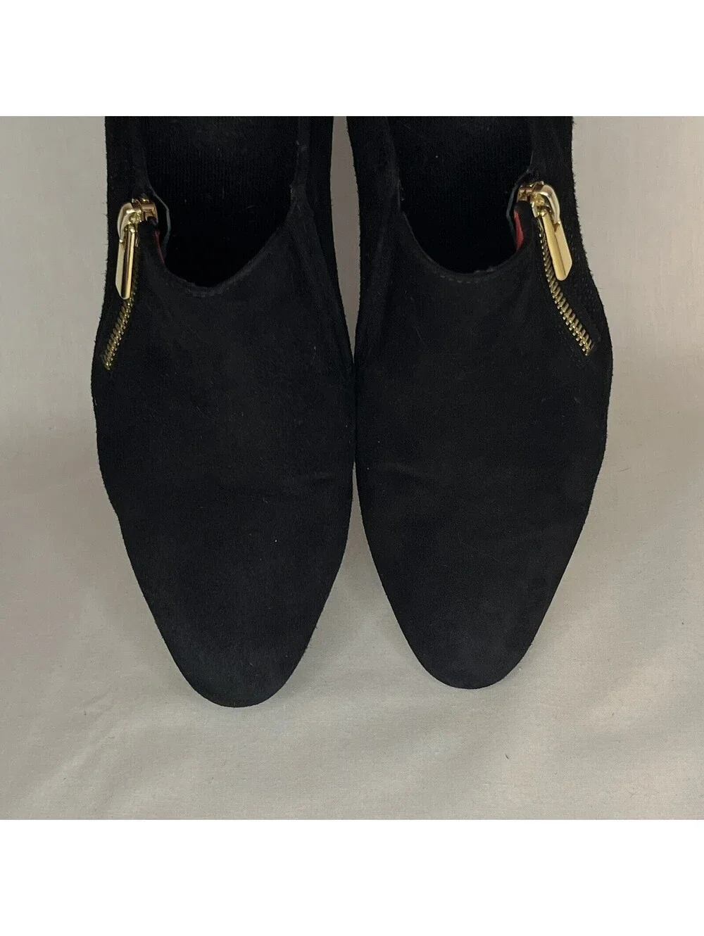 Pas De Rouge Italy Black Suede & Metallic Zip Ankle Boot Women 38.5, US 7 WOW!